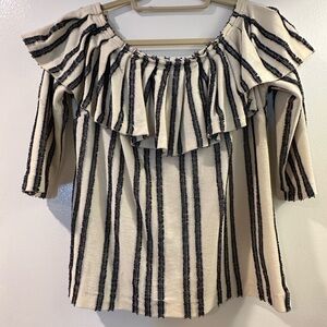 BR Striped Ruffle Women's Top - Navy and Cream